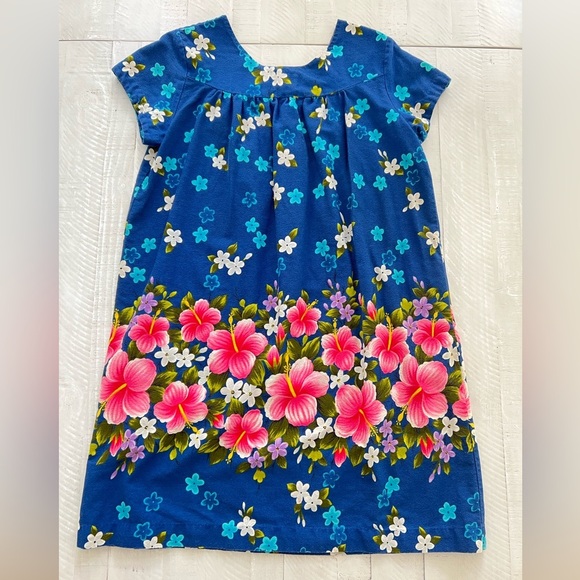 Vintage Ui Maikai Hawaiian Muu Muu dress made in Hawaii Blue & Pink Floral sz 10 - Picture 2 of 9